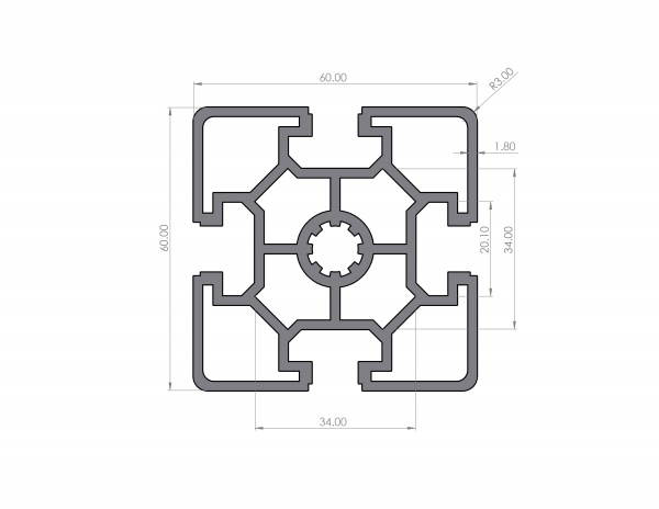 Aluminiumprofil 60x60 Nut 10 Leicht B-Typ